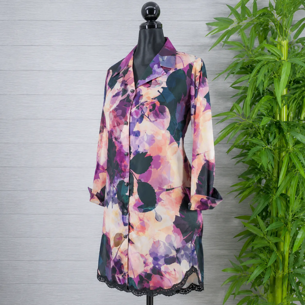 Women's Floral Print Longline Tunic with Black Pants